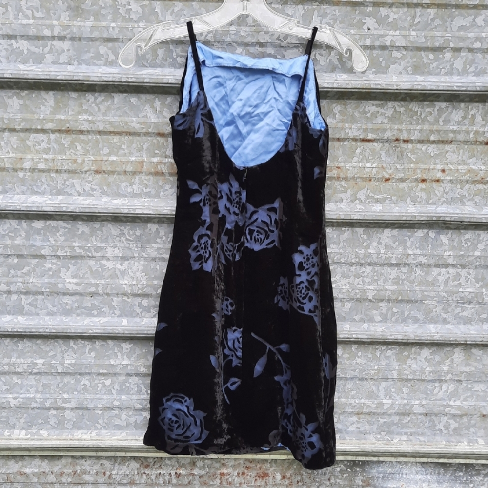 VINTAGE Black Velvet Box Cut Body Con Zip Up Back Mini Dress - Picture 5 of 15